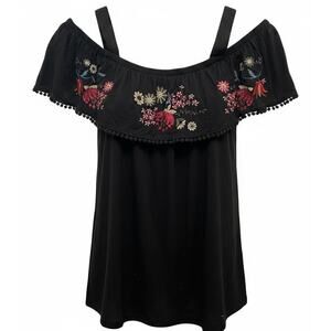 Woman's Boho Indie Blouse Embroidered Sz L 12/14 Off shoulder Top Ethnic Western
